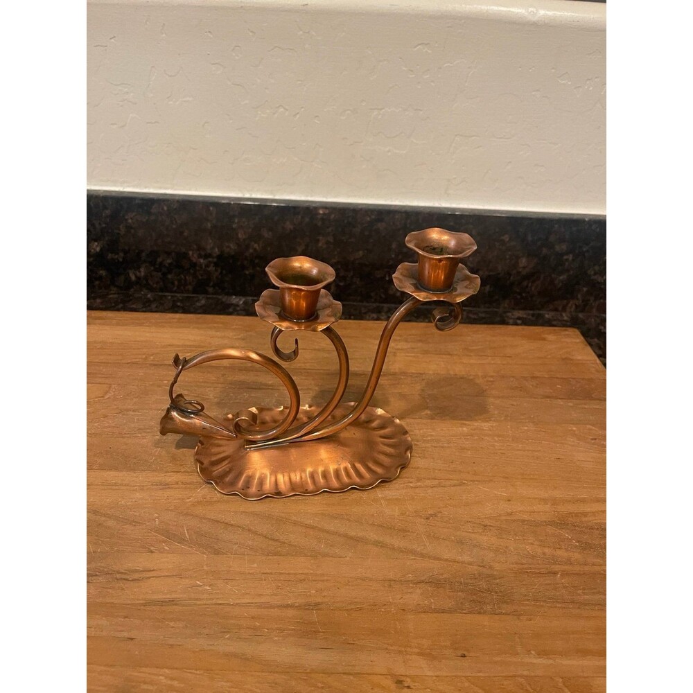 Gregorian Hammered Solid Copper 2 Candle Holder with putter